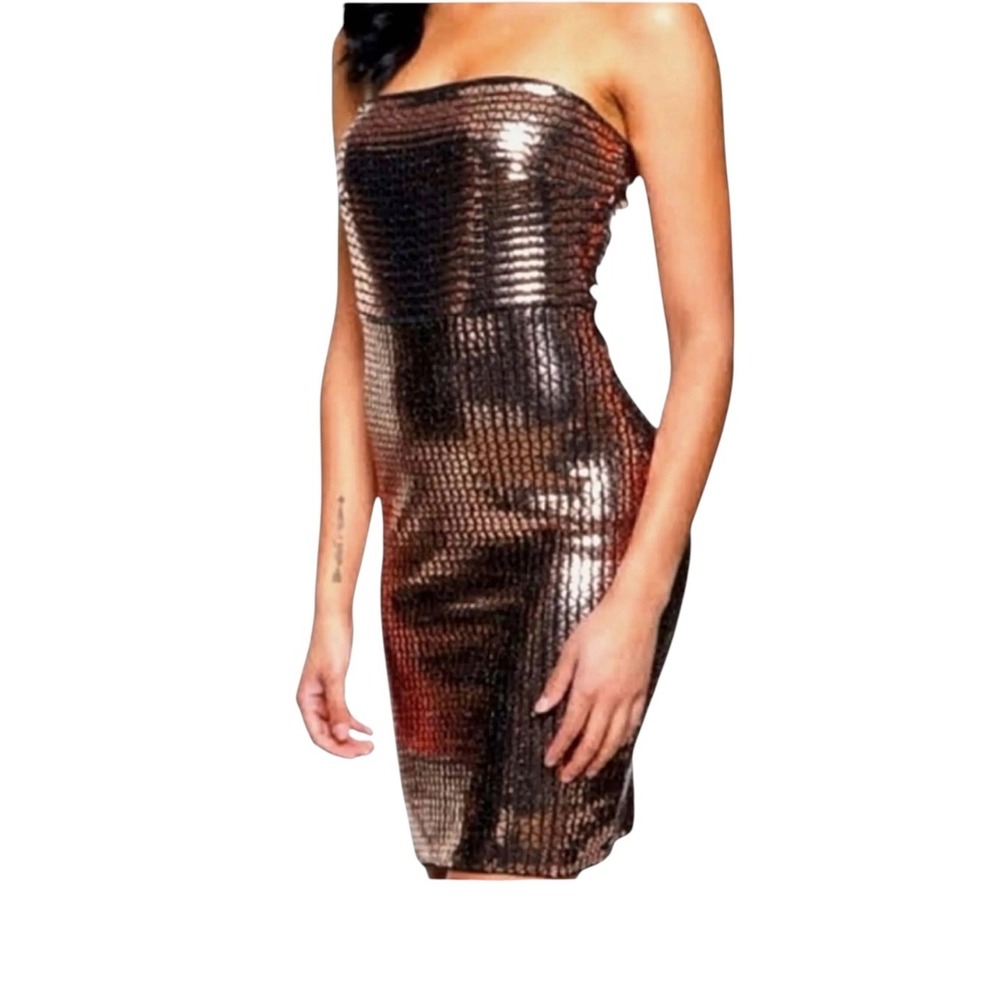 Haute Monde Silver‎ Metallic Geometric Strapless Bodycon Mini Dress L